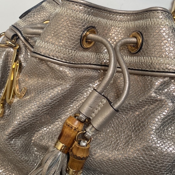 Milly New! Iridescent Handbag Bamboo Silver White Mermaid Snakeskin Shoulder Bag - Picture 10 of 13
